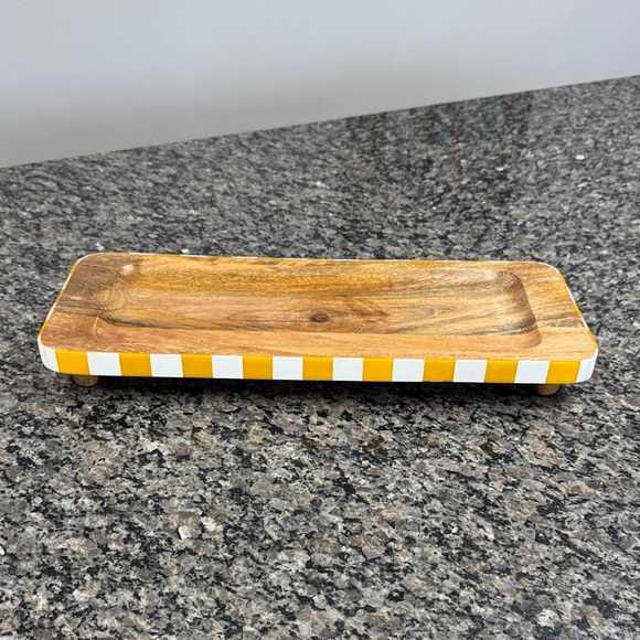 Other - Striped yellow Wooden serving Tray